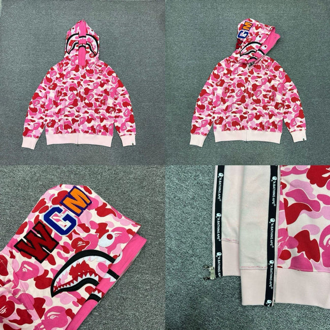 BAPE Shark Full Zip Hoodie – Dual Hood Pink Camo Edition Main Image