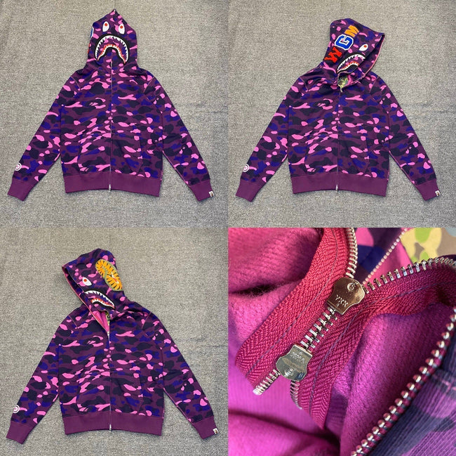 BAPE Shark Camo Full Zip Hoodie Purple Main Image