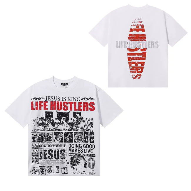 Life Hustlers Jesus Is King Newspaper Collage Tee - White Hover Image