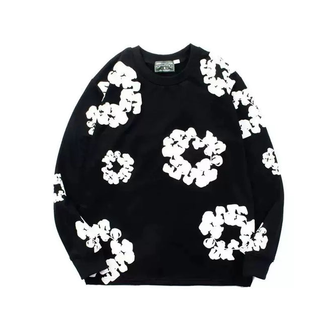 "Denim Tears" Black Floral Pattern Full-Zip Hoodie Hover Image