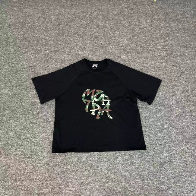 Mertra Floral Logo Tee - Black (Green Floral) Hover Image