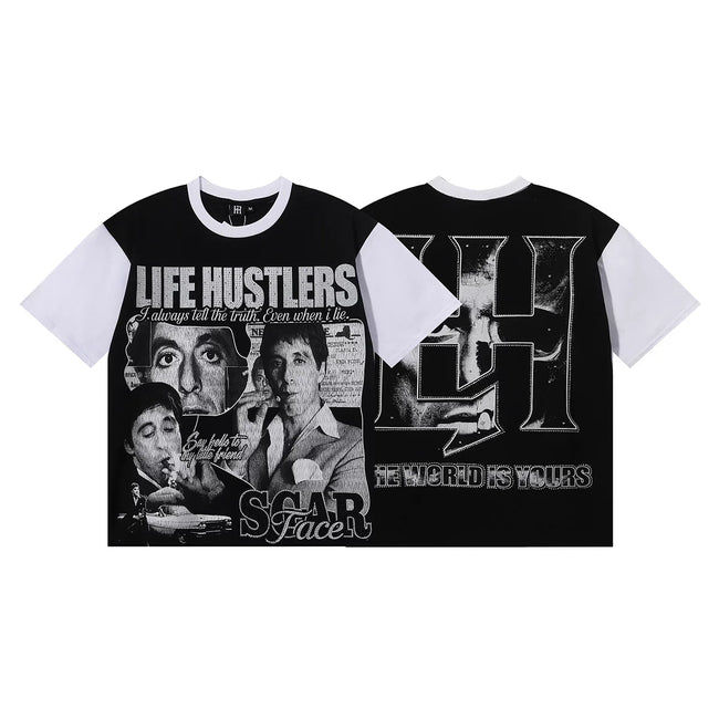 Life Hustlers Scarface Movie Collage Contrast Tee - Black/White Hover Image