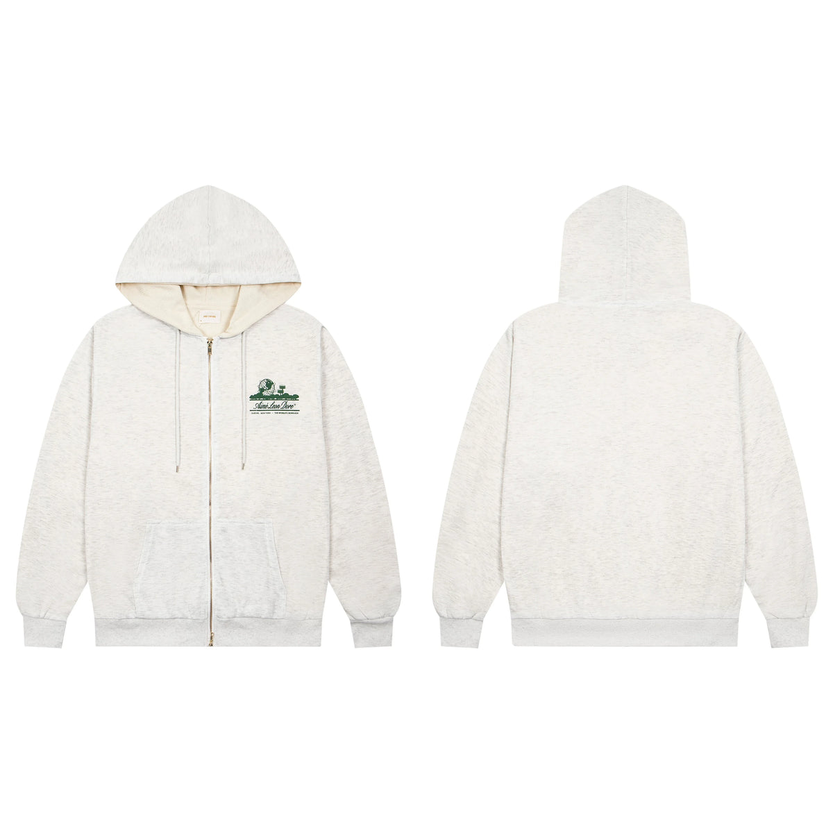 Aimé Leon Dore Thermal-Lined Script Zip-Up Hoodie - Oatmeal