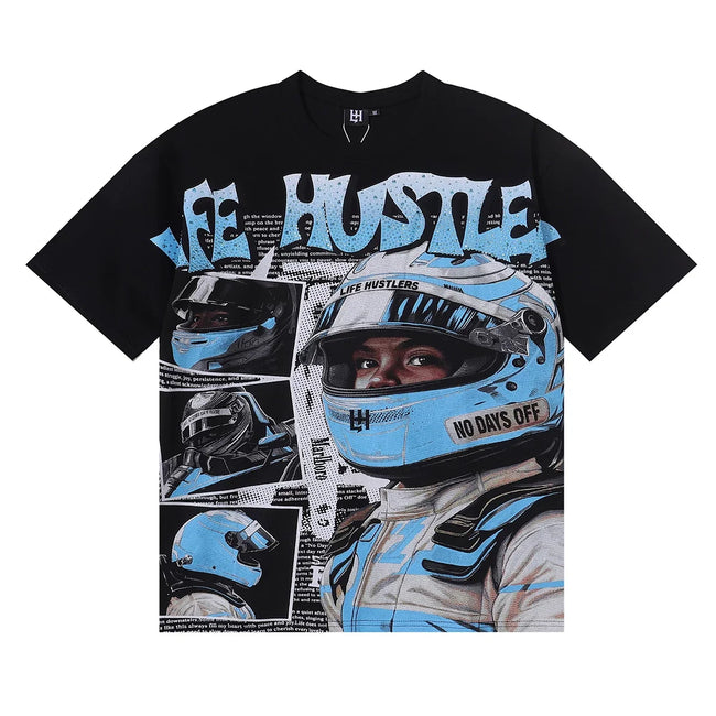 Life Hustlers Helmet Driver Graphic Tee - Black Hover Image