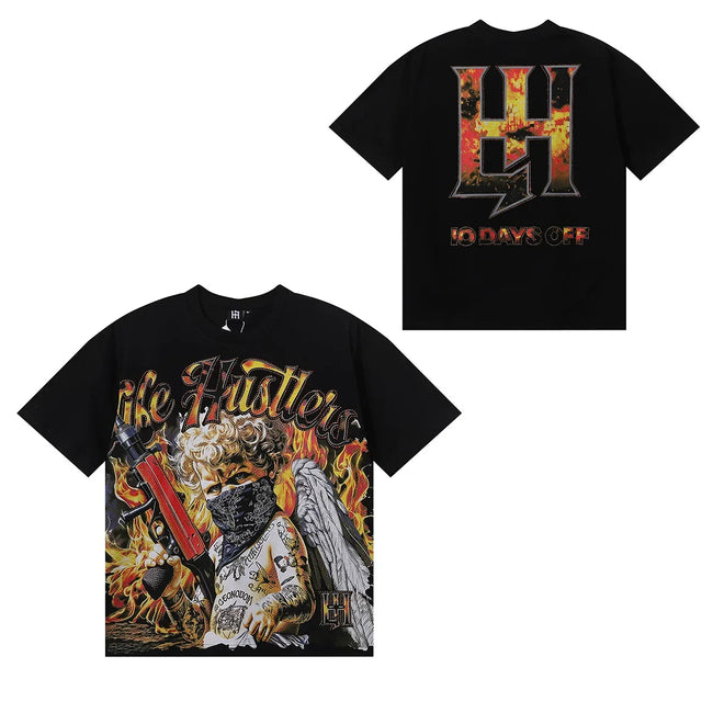 Life Hustlers Angel Flames Graphic Tee - Black Hover Image