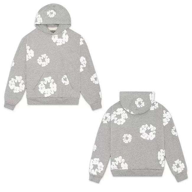 "Denim Tears" Grey Floral Pattern Full-Zip Hoodie Hover Image