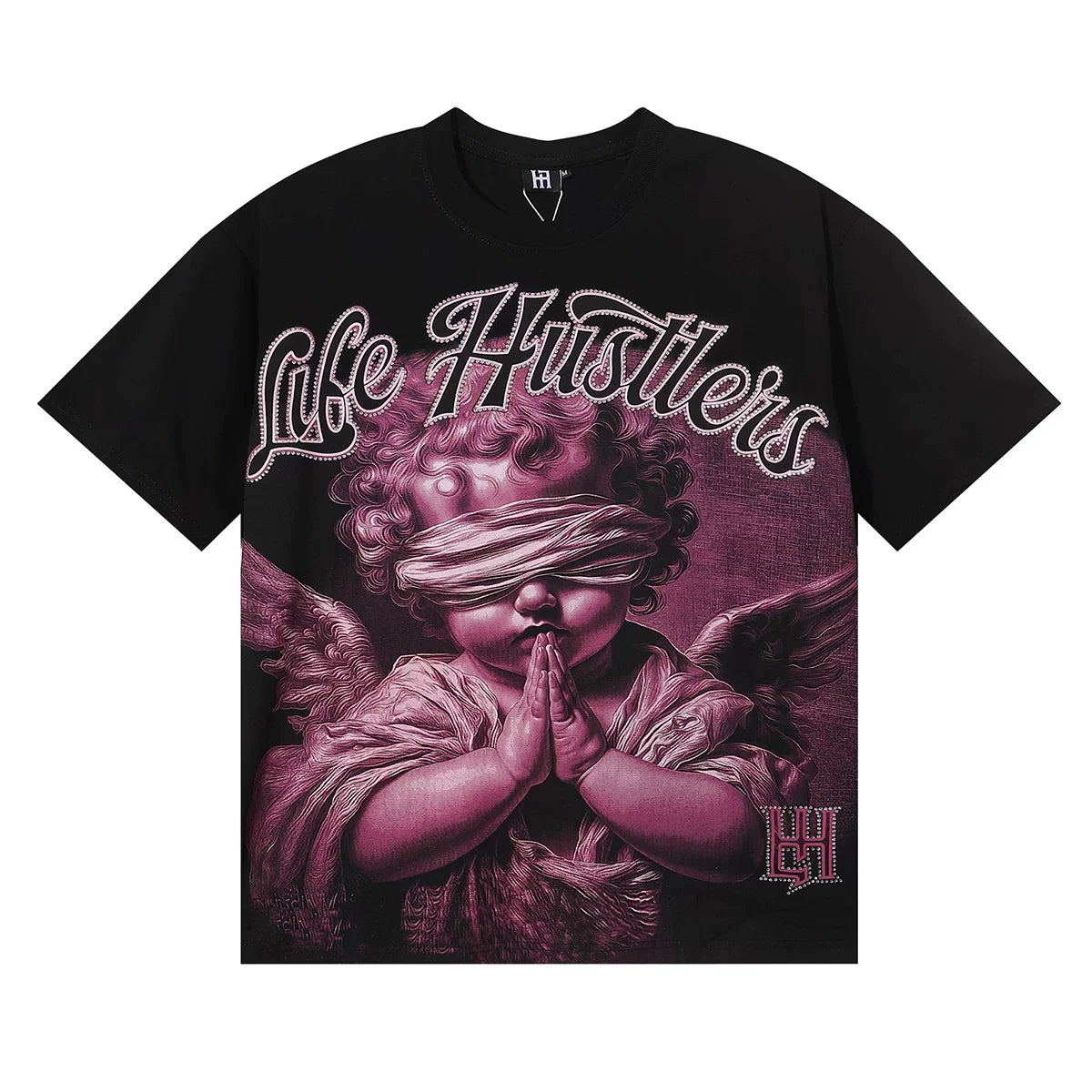 Life Hustlers Blindfolded Cherub Graphic Tee - Black (Purple Edition)