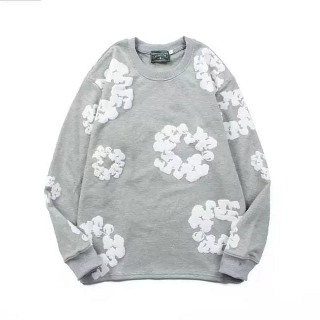 "Denim Tears" Grey Floral Pattern Full-Zip Hoodie Hover Image