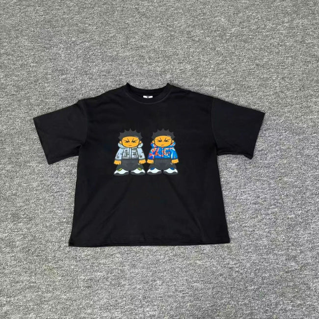 Mertra Twin Figures Cartoon Graphic Tee - Black Hover Image