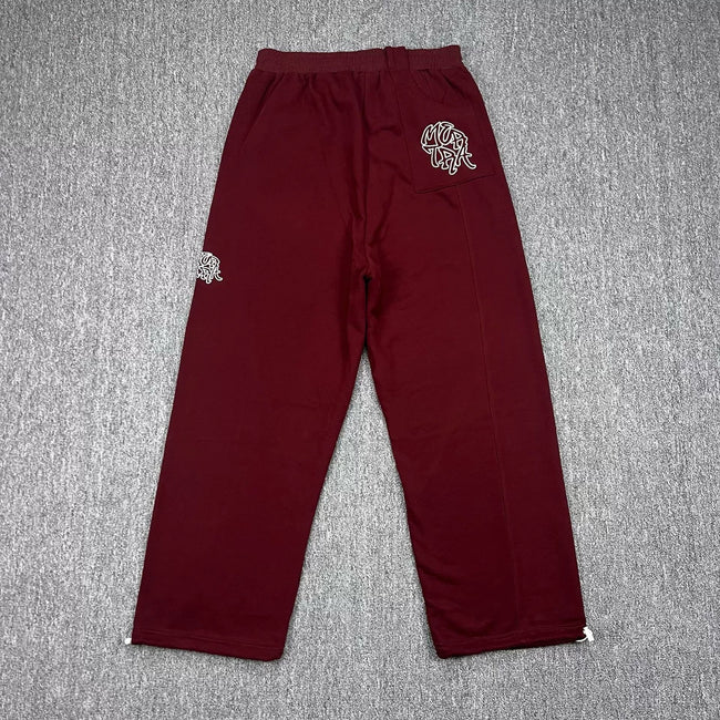 Mertra Contrast Pocket Straight-Leg Sweatpants - Burgundy/White Hover Image