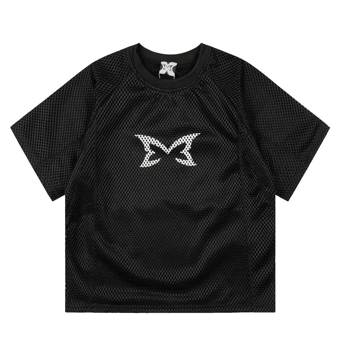 Mertra All-Over Monogram Mesh Raglan Tee - Black