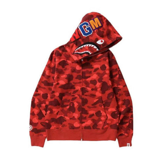 BAPE Shark Camo Full Zip Hoodie Red Hover Image
