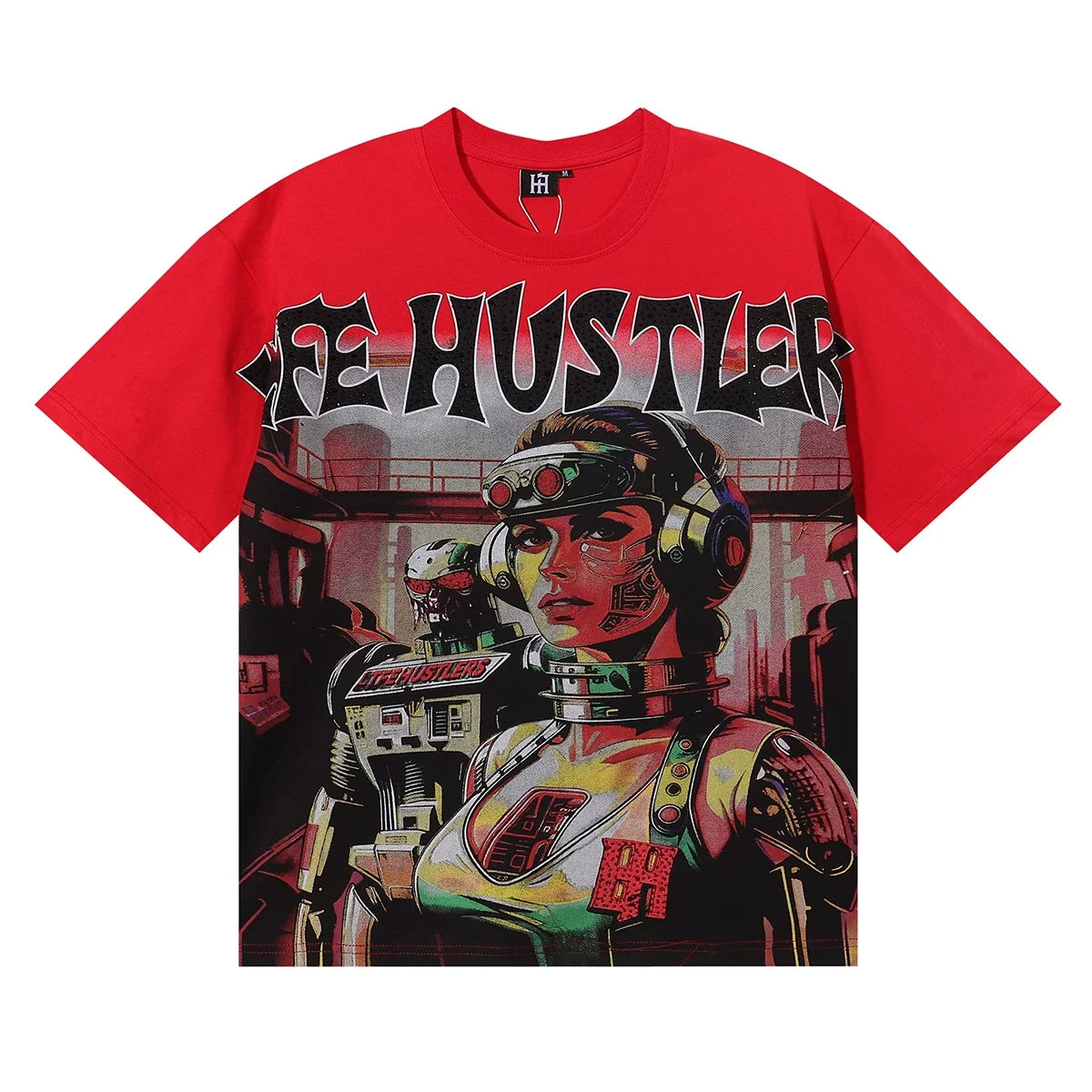 Life Hustlers Cyberpunk Cyborg Graphic Tee - Red