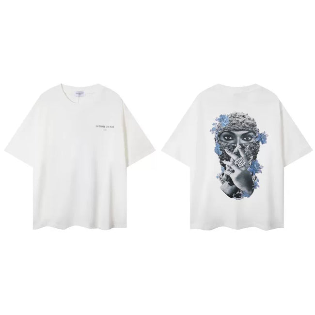 IH NOM UH NIT Blue Floral Mask Back Print Tee - Off-White Hover Image