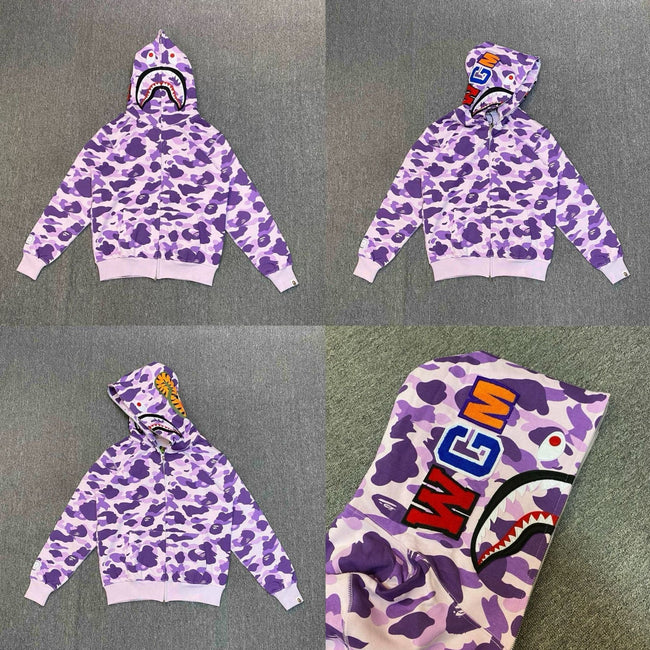 BAPE Shark Full Zip Hoodie Purple Camo Edition Main Image