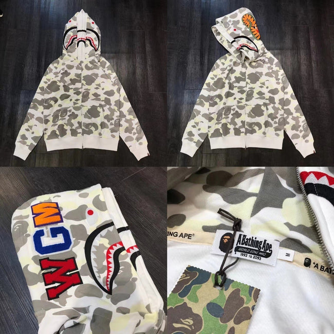 Bape White Camo Double Shark Full Zip Hoodie Main Image