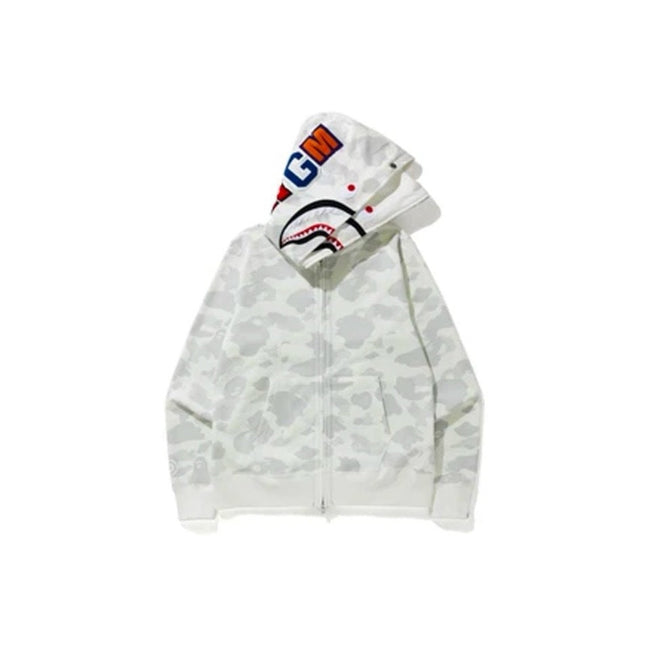 Bape White Camo Double Shark Full Zip Hoodie Hover Image
